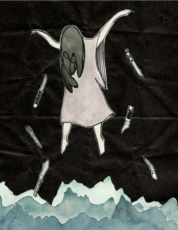 Ein Graffiti-Motiv ist in der Mitte des Bildes zu sehen.