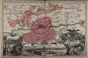 Ein altes Buch mit einer Deutschlandkarte, umgeben von Bildern und Texten, die einen klassischen Stil vermitteln.