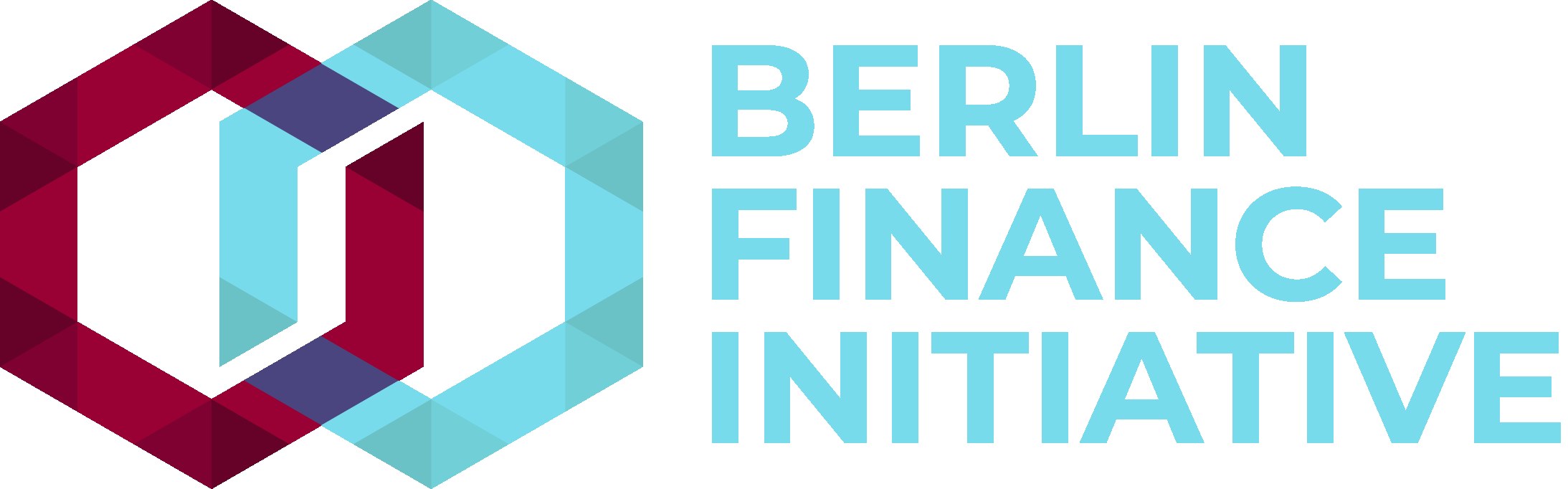Logo der Berlin Finance Initiative mit einem blauen Kreis mit weißer Umrandung und einem weißen "B" in der Mitte, umgeben von einem weißen Ring mit blau-weißem Schachmuster, alles auf einem weißen Hintergrund mit fetter schwarzer Schrift, die "Berlin Finance Initiative" liest.