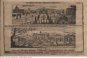 Ein aufgeschlagenes Buch mit einer Stadtansicht-Illustration neben Text und anderen Bildern, das detaillierte Informationen über die Stadt enthält.