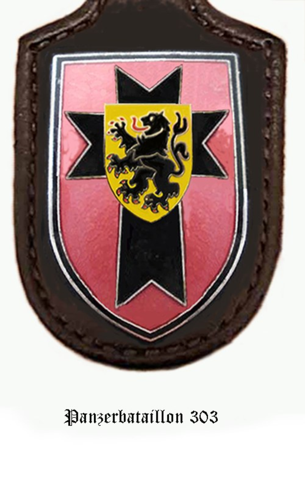 Rosa und schwarzer Schild mit einem Löwenwappen, beschriftet mit "Deutsche Armee" unten.