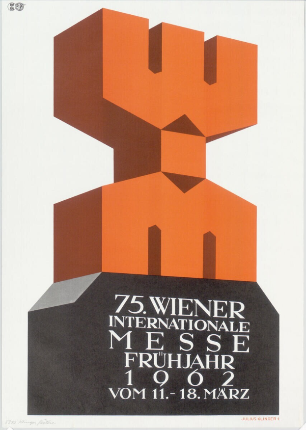 Ein Plakat f├╝r die 75. Internationale Messe Fr├╝hjahr in M├╝nchen, Deutschland, mit einem wei├čem Hintergrund, Text und einer bunten, detaillierten Skulptur in der Mitte.