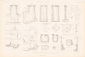 Ausführliche technische Zeichnungen verschiedener Rohre und Ventile auf einer Buchseite, begleitet von erläuterndem Text.