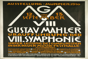 Ein Plakat für Gustav Mahlers sinfonisches Konzert in München, Deutschland, mit Text darauf.