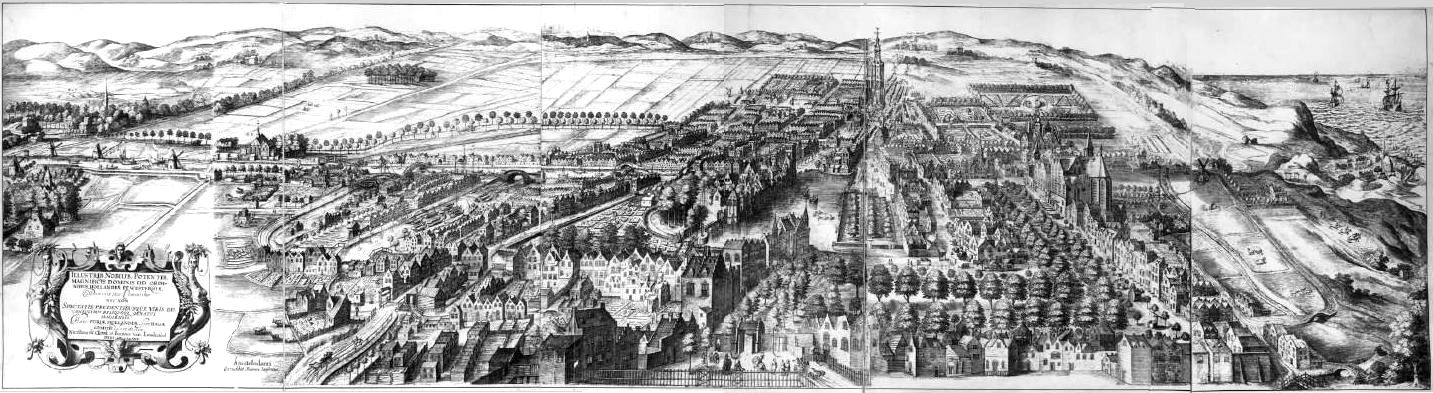 Eine Schwarz-Weiß-Zeichnung von Köln, Deutschland, mit zahlreichen Gebäuden, Bäumen und Hügeln und dem Text "Ludwig van Beethovens Karte der Stadt Köln, Deutschland" unten.