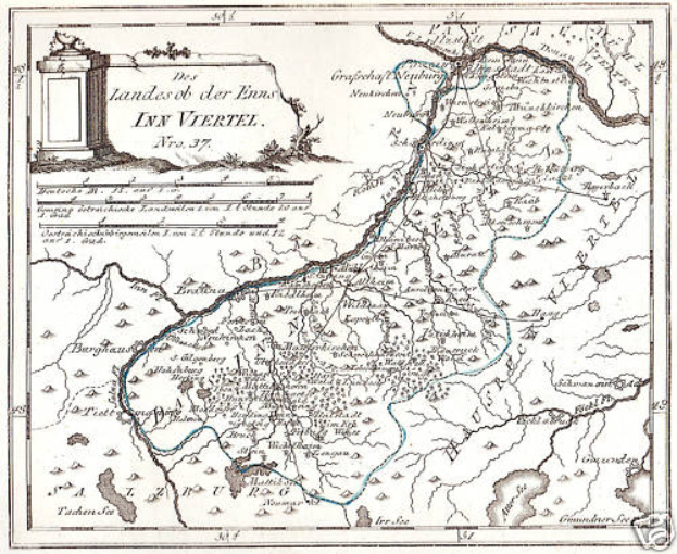 Ein detaillierter Plan des Rheins in Deutschland mit beschrifteten Sehenswürdigkeiten und Punkten von Interesse, begleitet von Text und einem Bild einer Säule.