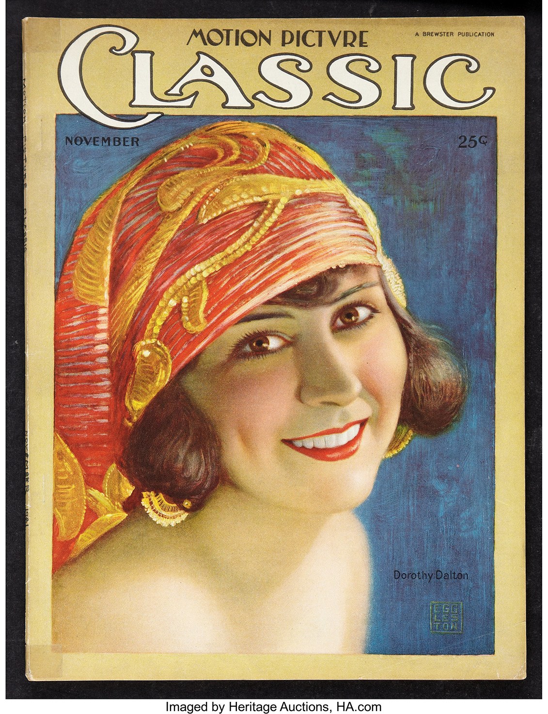 Frau mit rotem Turban auf dem Cover von 'Motion Picture Classic'-Magazin.
