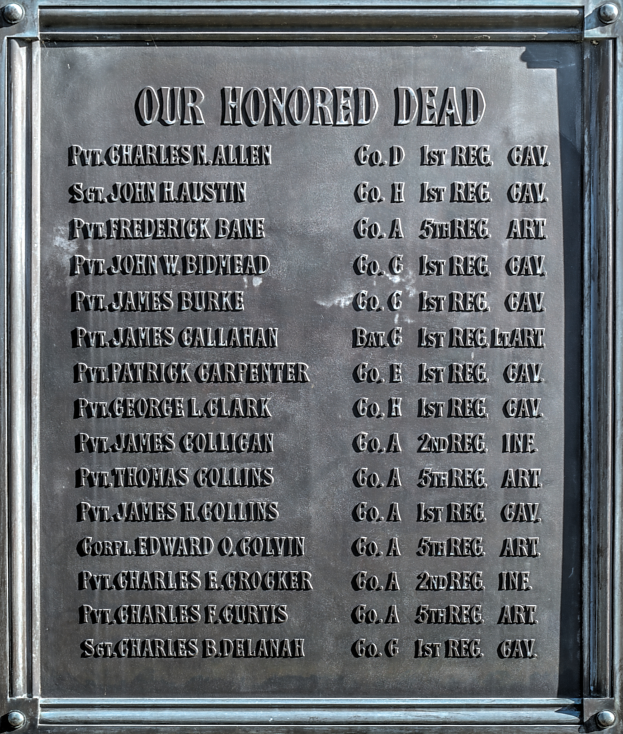 Eine metallene Gedenktafel an einem Gebäude mit der Inschrift "Unsere Ehrenhaften Toten".