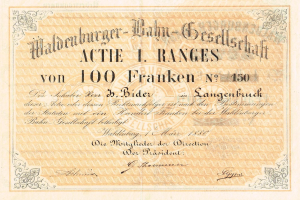 Eine alte deutsche Banknote mit dem Porträt eines Mannes und der Inschrift "Haldenburger-Balm Gesellschaft Actie 1 Ranges".