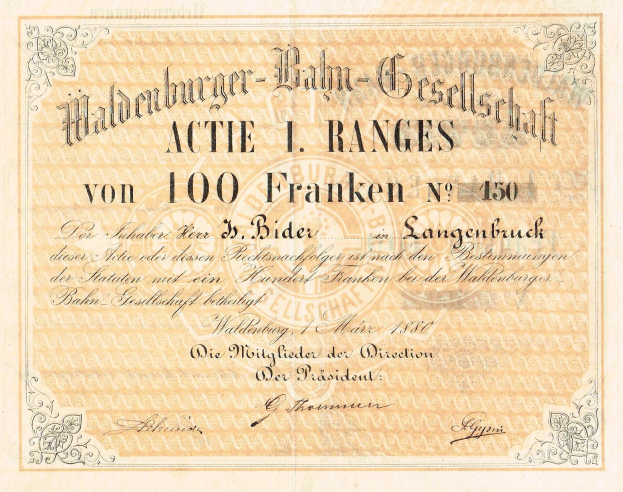 Eine alte deutsche Banknote mit dem Porträt eines Mannes und der Inschrift "Haldenburger-Balm Gesellschaft Actie 1 Ranges".