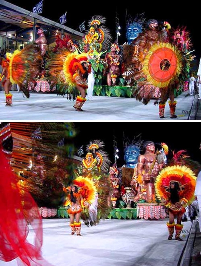 Eine Collage mit Darstellungen von Menschen, die etwas ausführen, einer Statue und einem Gebäude.